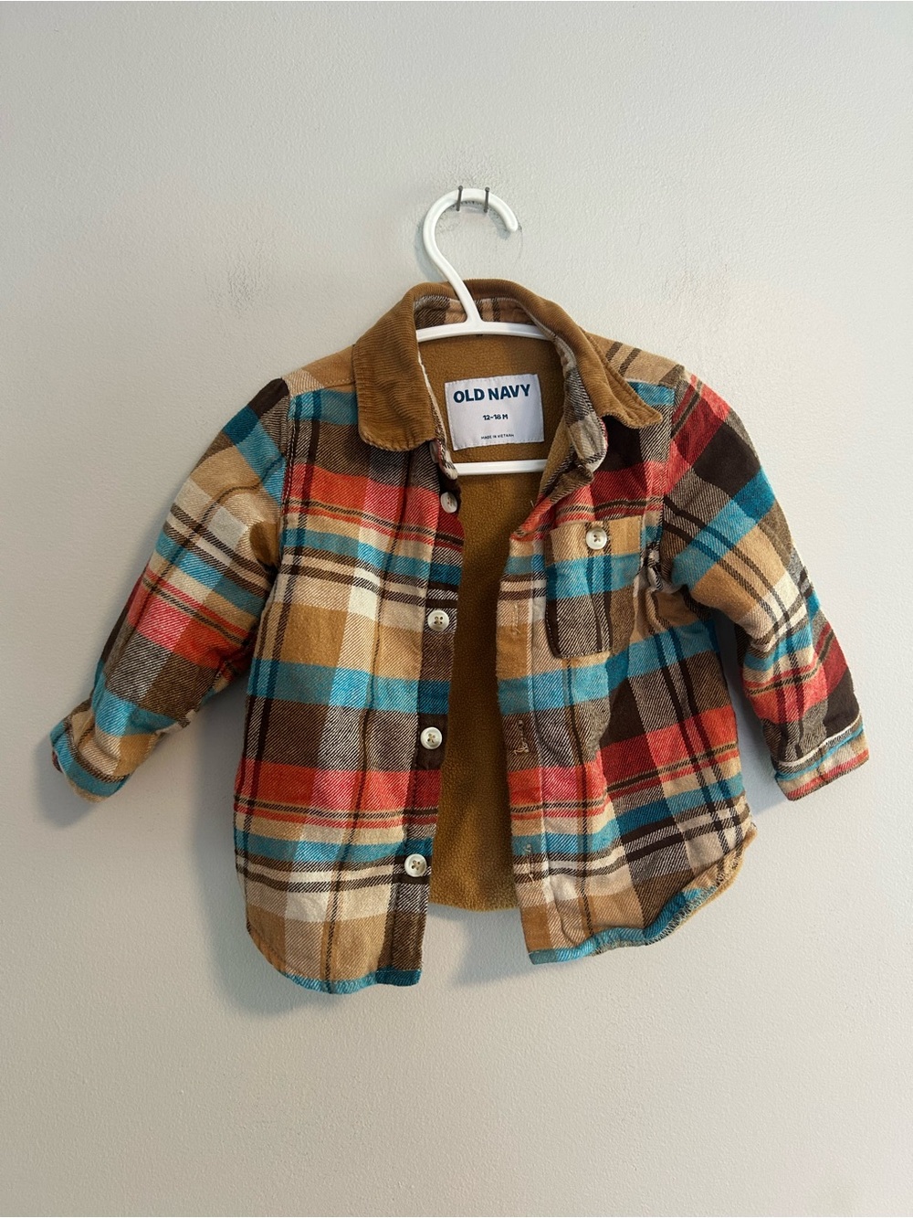 Old Navy 12/18m multicoloured Plaid Button up fleece lined Shacket Jacket